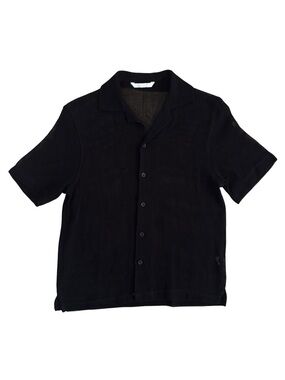 Zara Black Short-Sleeve Mesh Button-Up Shirt
